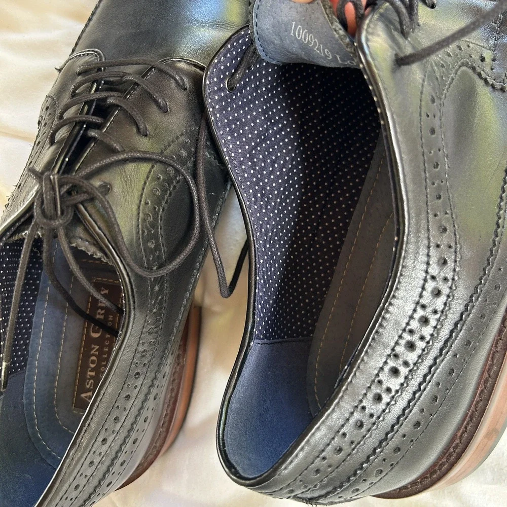 Aston Grey‎ Men's Lovorwen Wingtip Oxfords Size 11.5 Dress Shoes Black Leather